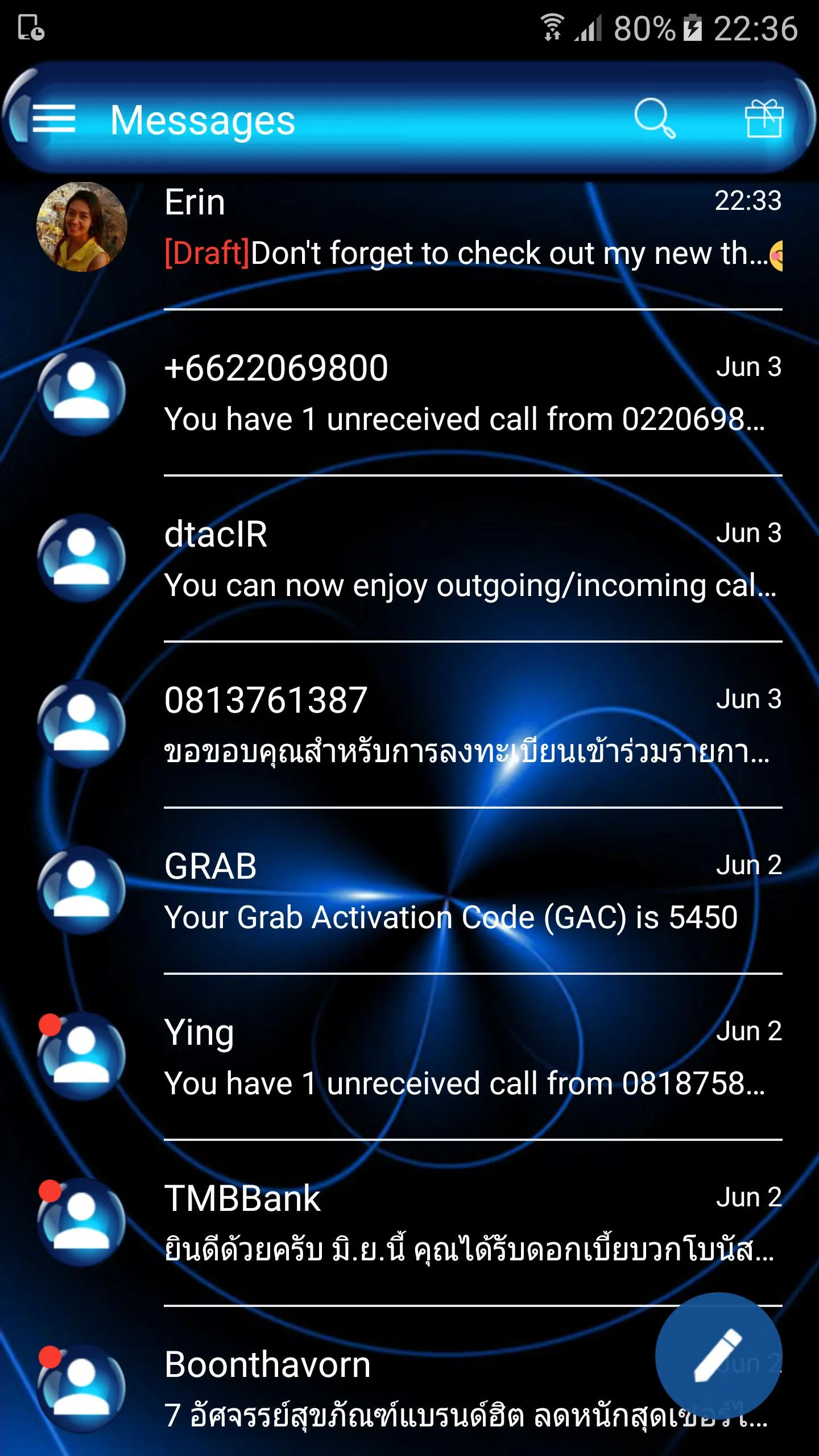 SMS Messages SpheresBlue Theme | Indus Appstore | Screenshot