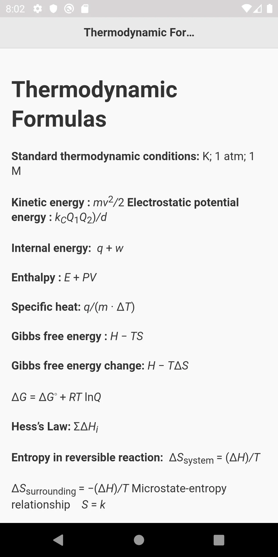 Chemistry Cheat Sheet | Indus Appstore | Screenshot