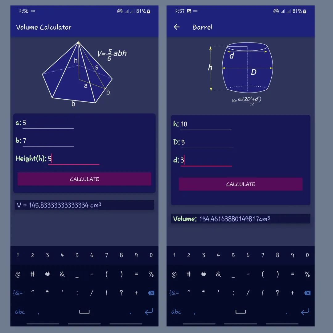 Volume calculator - 3D shapes | Indus Appstore | Screenshot