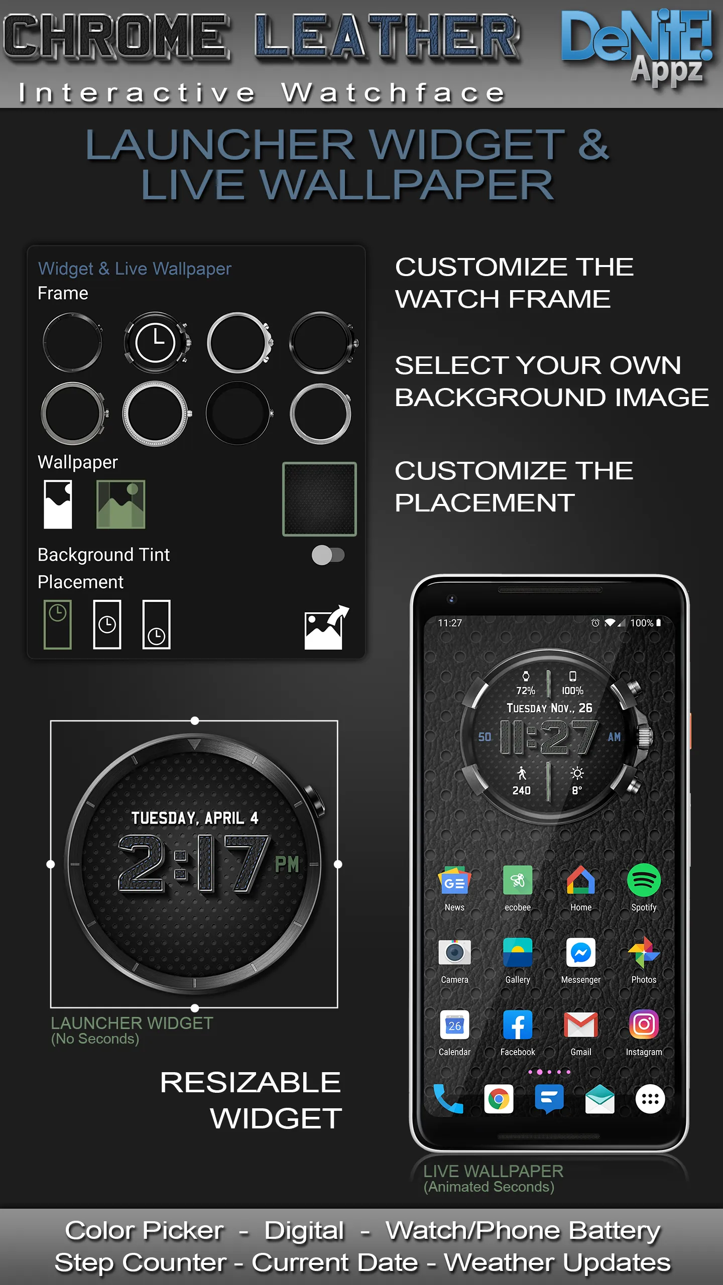 Chrome Leather HD Watch Face | Indus Appstore | Screenshot