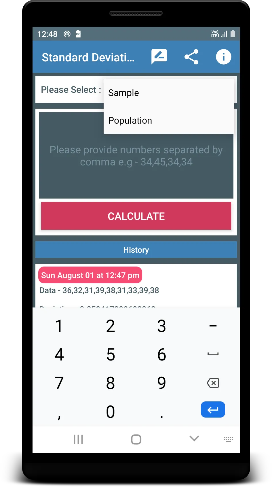 Standard Deviation Calculator | Indus Appstore | Screenshot