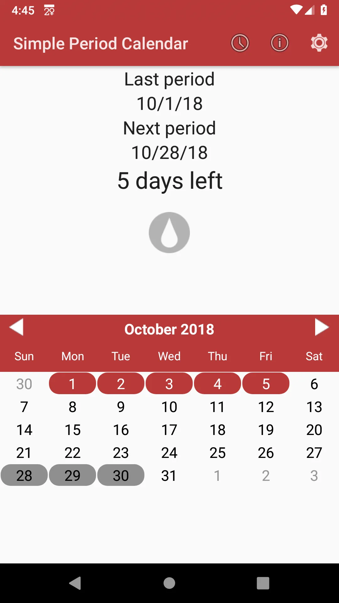 Simple Period Calendar | Indus Appstore | Screenshot