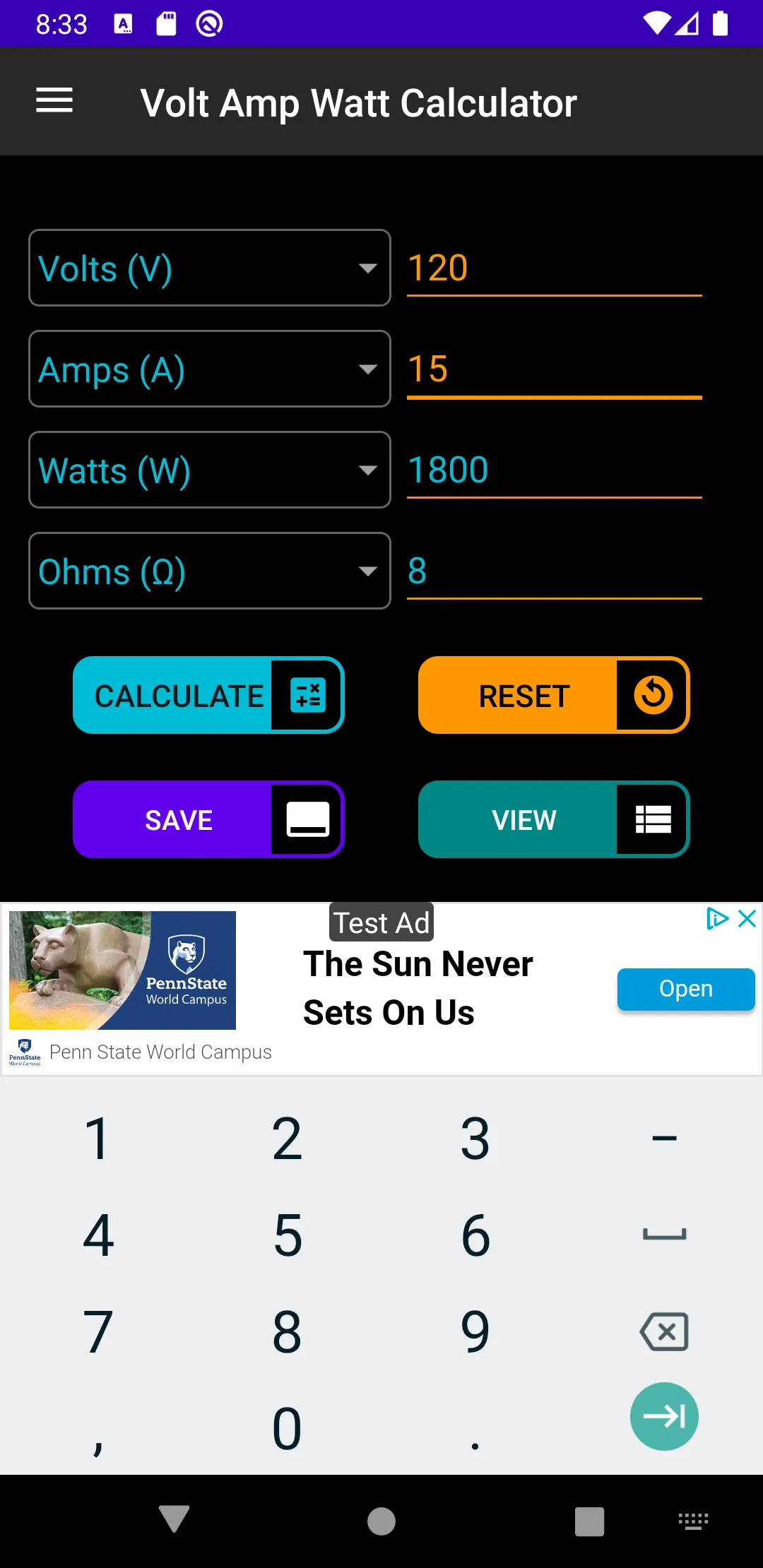 Volt Amp Watt Calculator | Indus Appstore | Screenshot