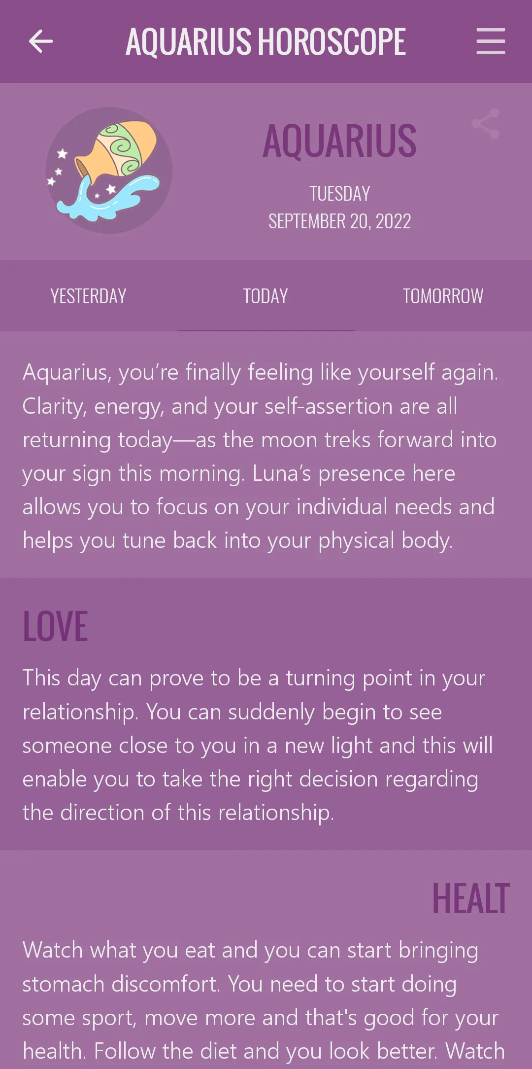 Aquarius Horoscope | Indus Appstore | Screenshot