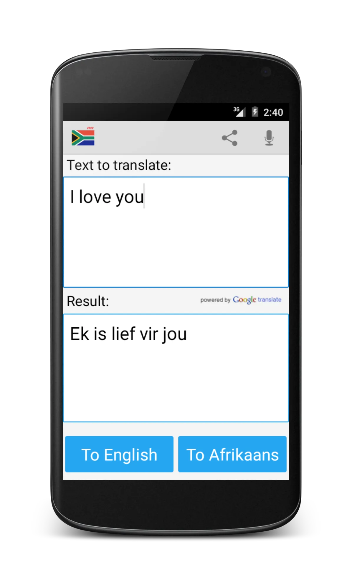 Afrikaans English Translator | Indus Appstore | Screenshot