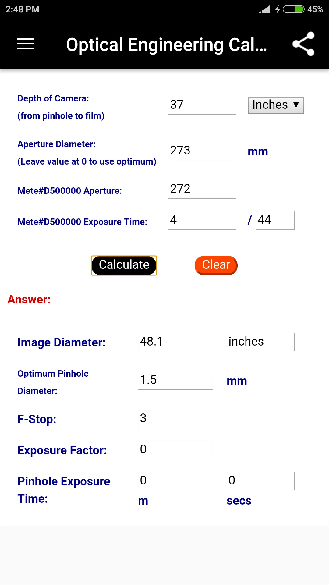 Optical Engineering Calculator | Indus Appstore | Screenshot