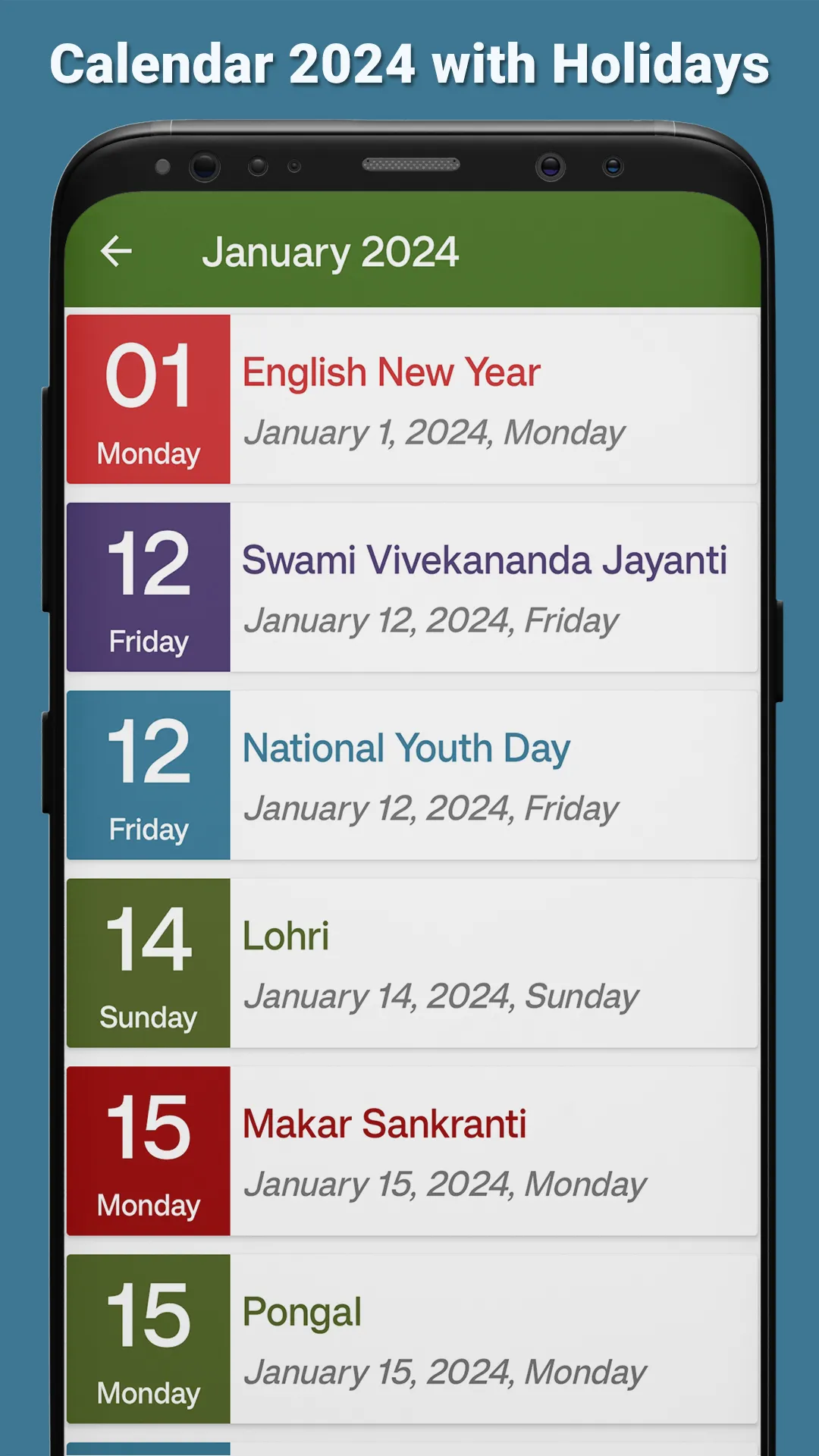 Calendar 2024 with Holidays | Indus Appstore | Screenshot