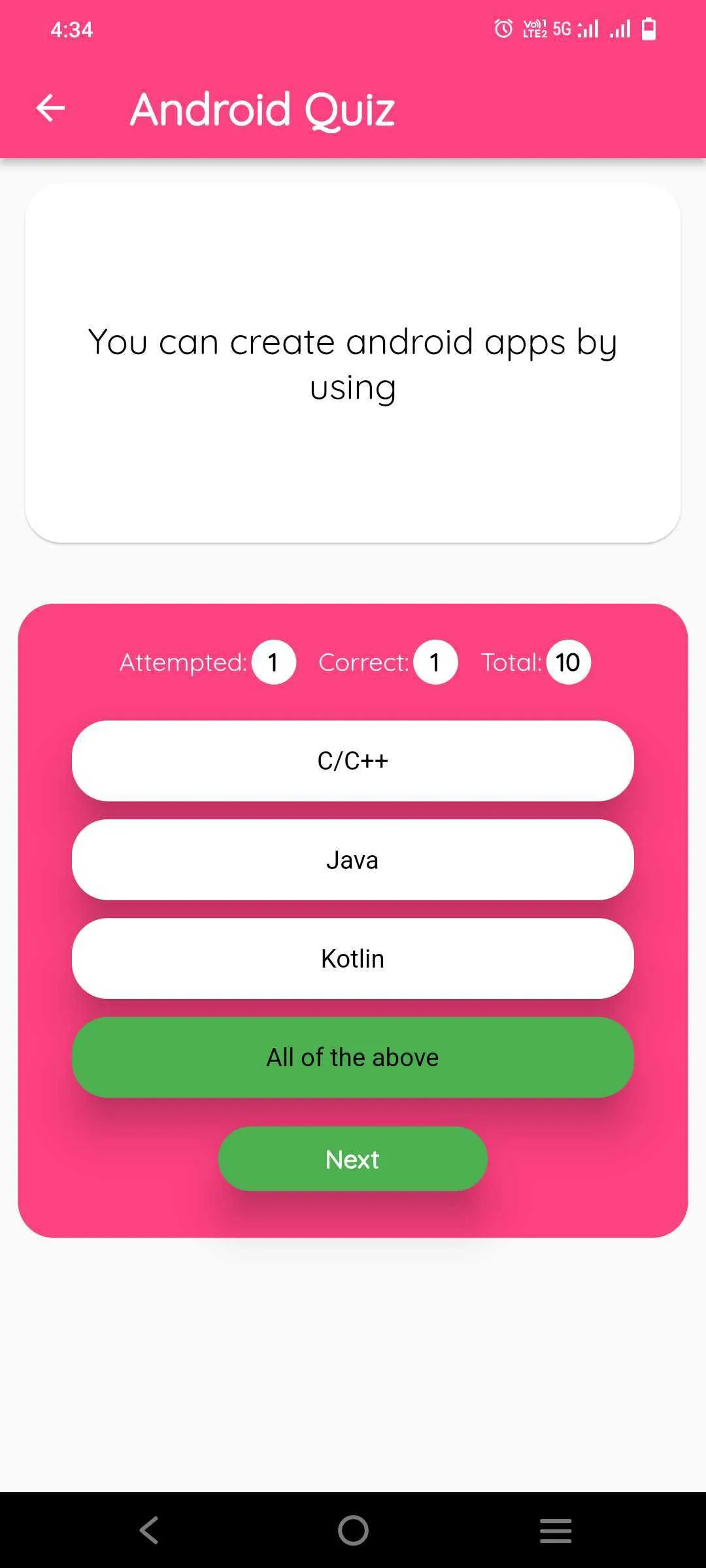 Android Quiz | Indus Appstore | Screenshot