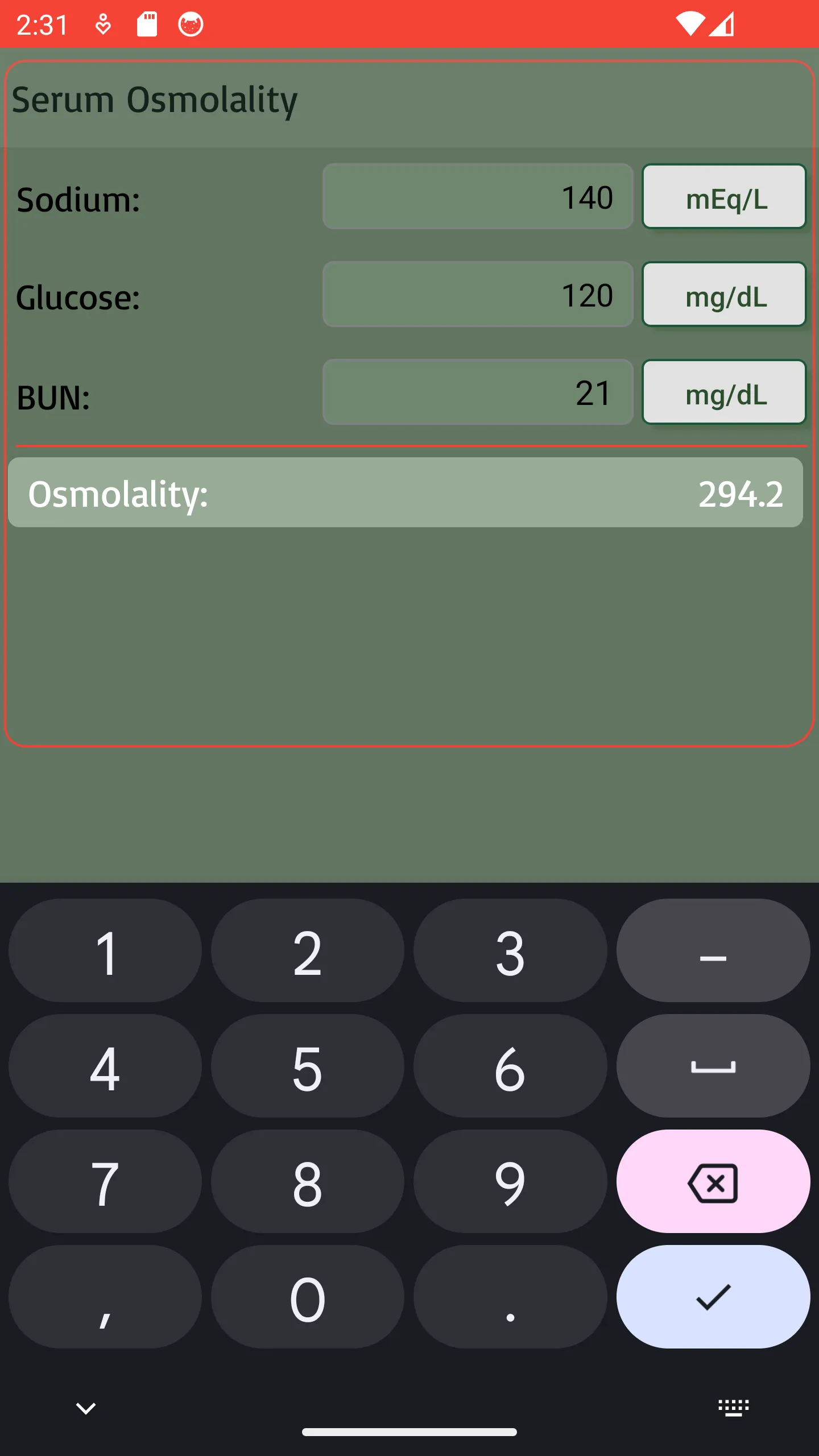 Osmolality Calculator | Indus Appstore | Screenshot