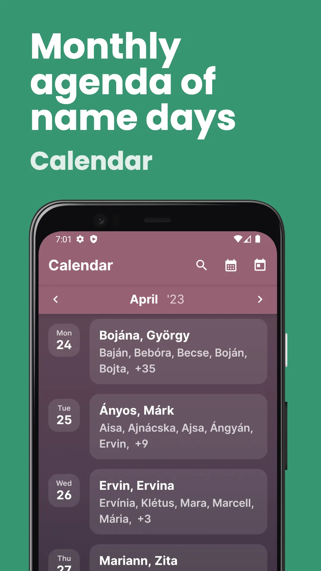 Name day calendar | Indus Appstore | Screenshot