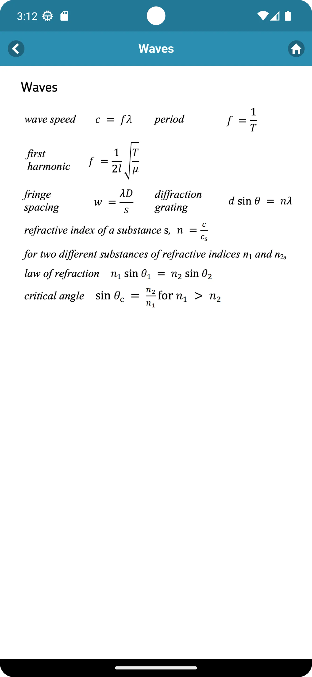 Physics Equations | Indus Appstore | Screenshot