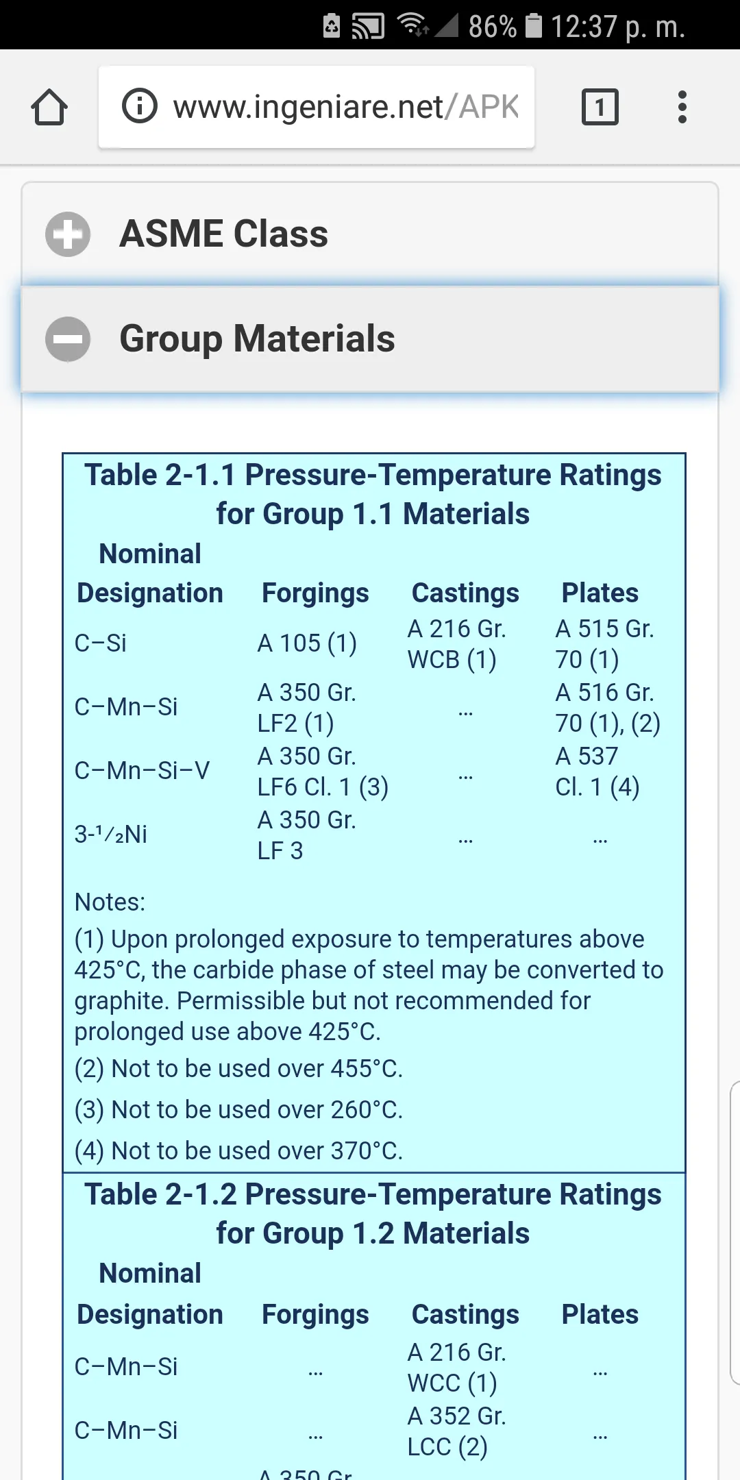 ASME B16.5 Group 1.1 to 1.18 S | Indus Appstore | Screenshot