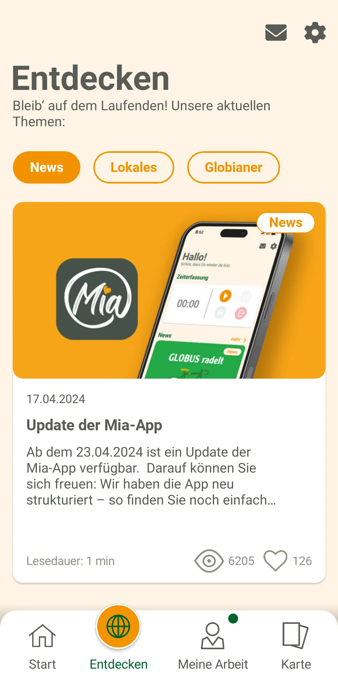 Mia – Globus Mitarbeiter App | Indus Appstore | Screenshot