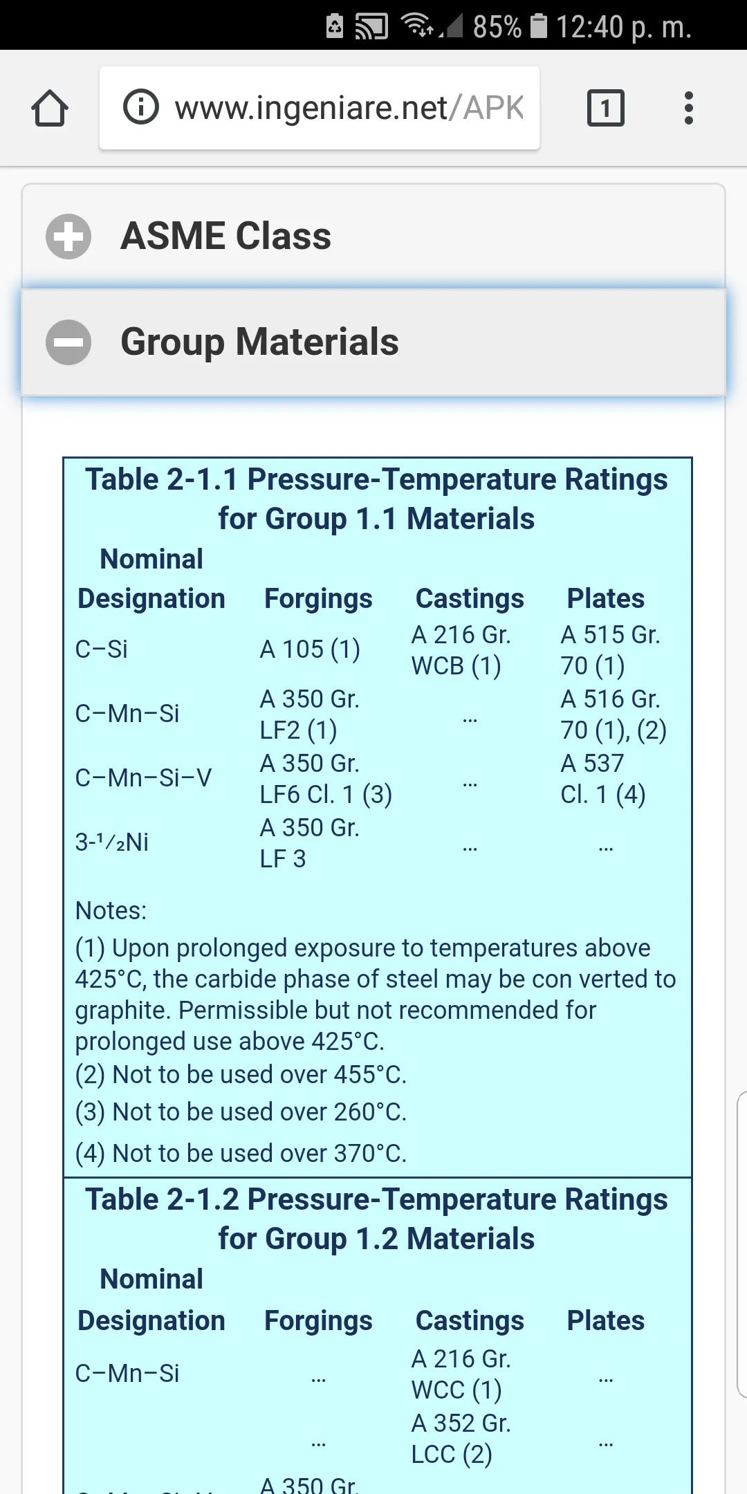 ASME B16.5 Group 1.1 to 1.18 U | Indus Appstore | Screenshot