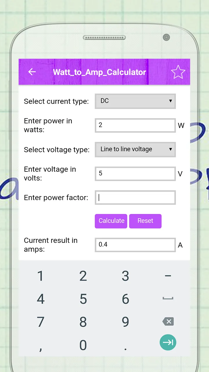 Electrical: amp-watt convertor | Indus Appstore | Screenshot