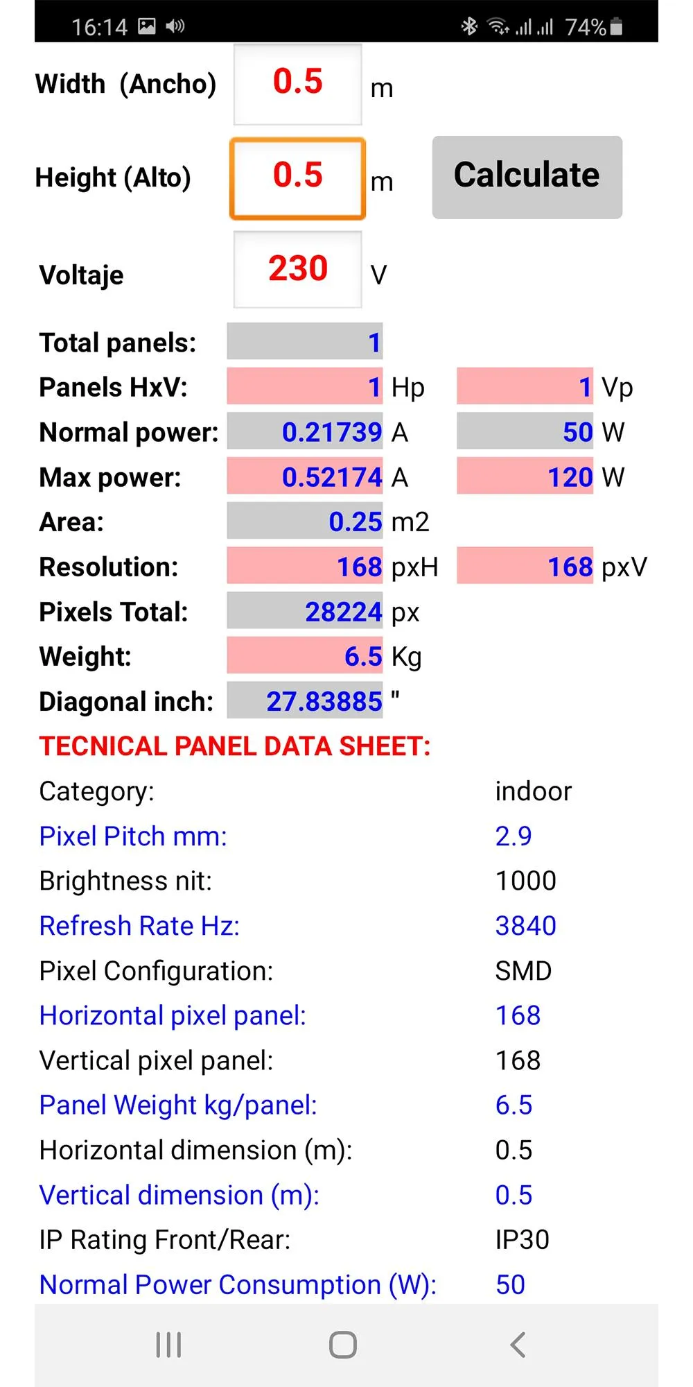 Led Screen Rental Calculator | Indus Appstore | Screenshot