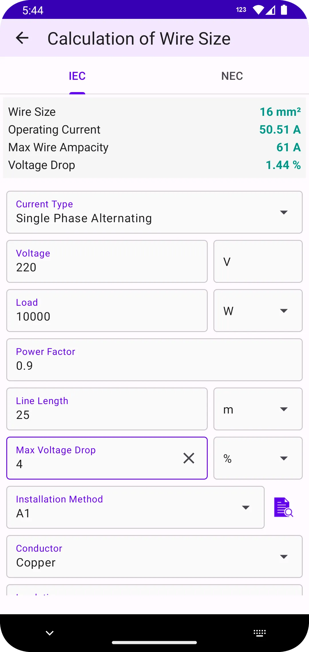 Electrical Calculations | Indus Appstore | Screenshot