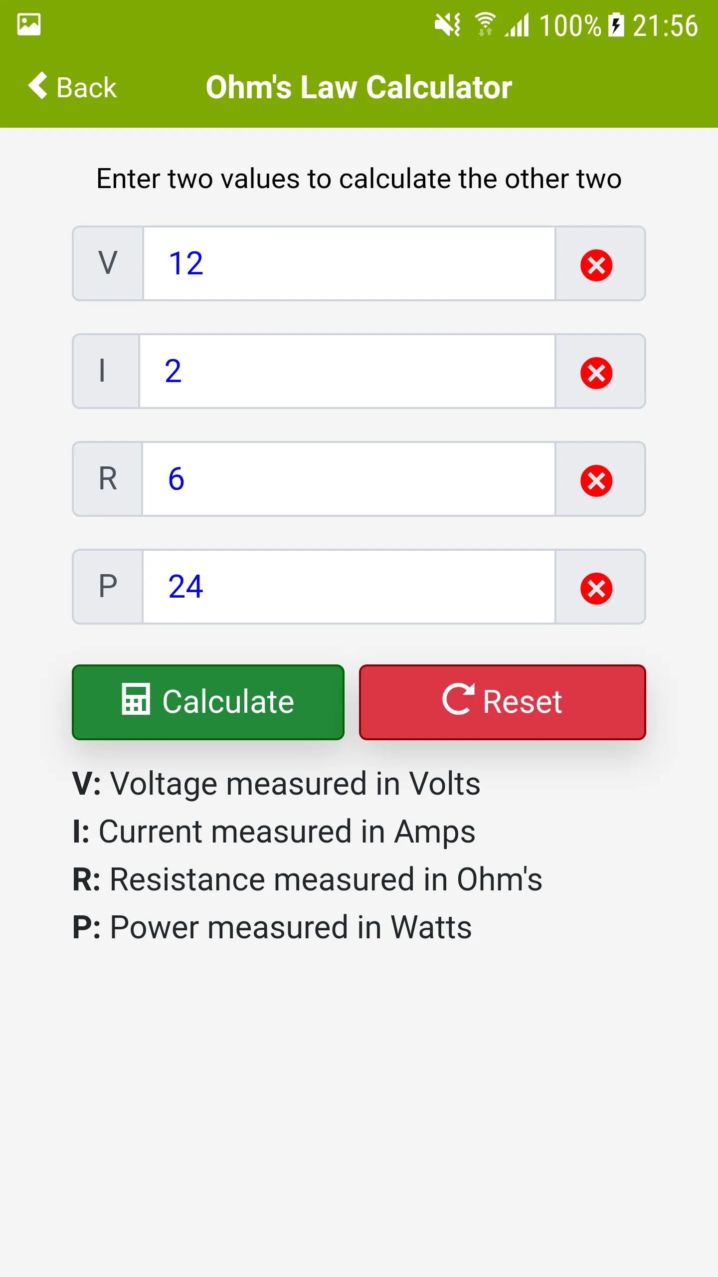 Ohms Law Calculator | Indus Appstore | Screenshot