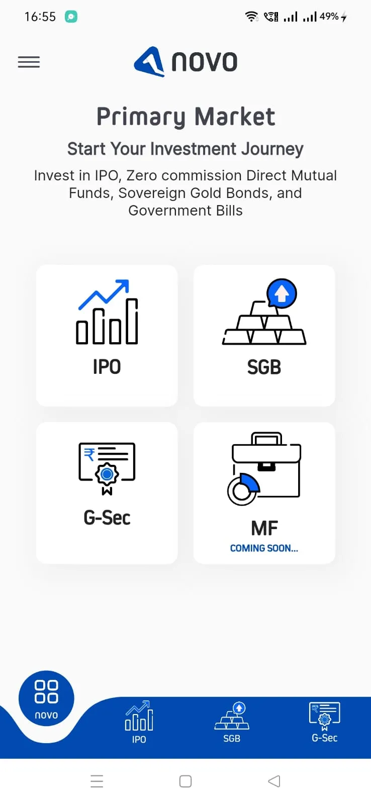 NOVO - IPO, SGB, MF, G-Sec | Indus Appstore | Screenshot