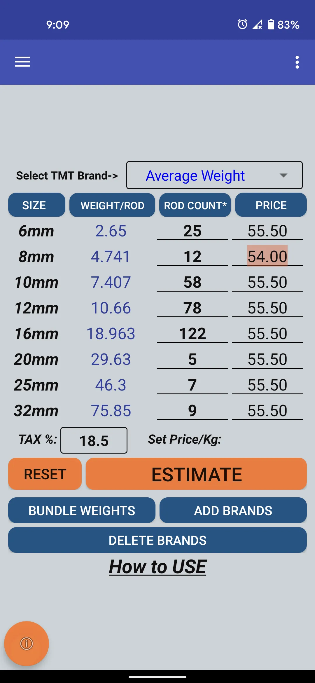 TMT Rebar Steel calculator | Indus Appstore | Screenshot