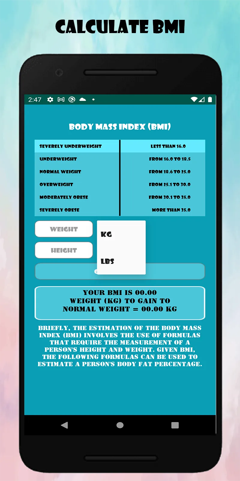 BMI Calculator BMR Calculator | Indus Appstore | Screenshot