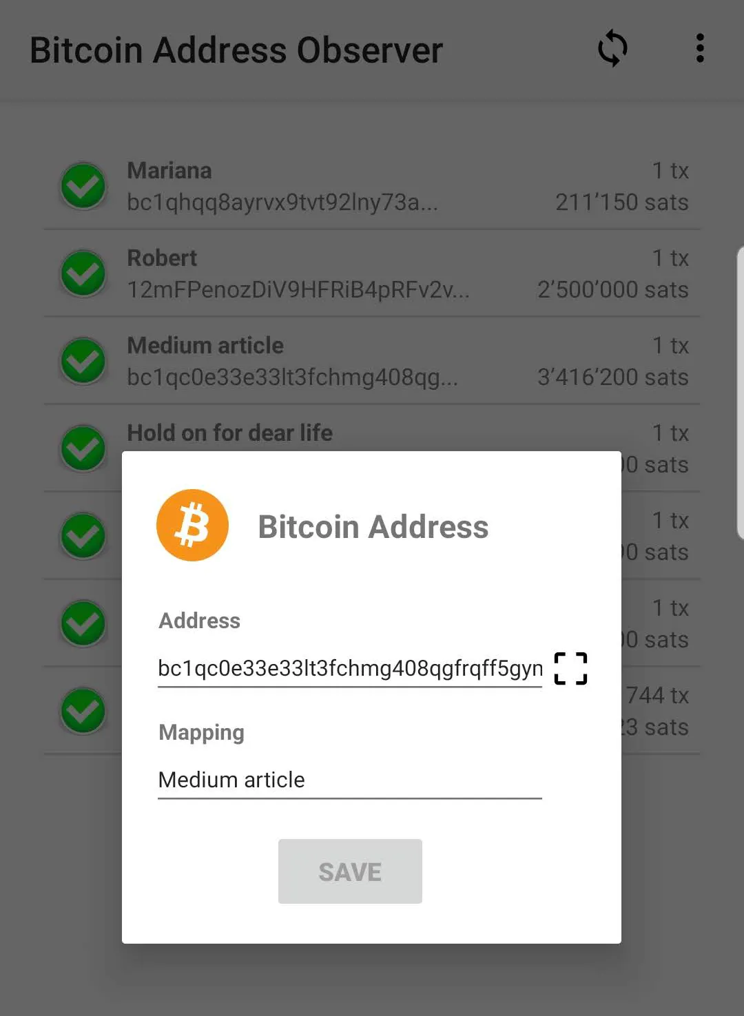 Bitcoin Address Observer | Indus Appstore | Screenshot