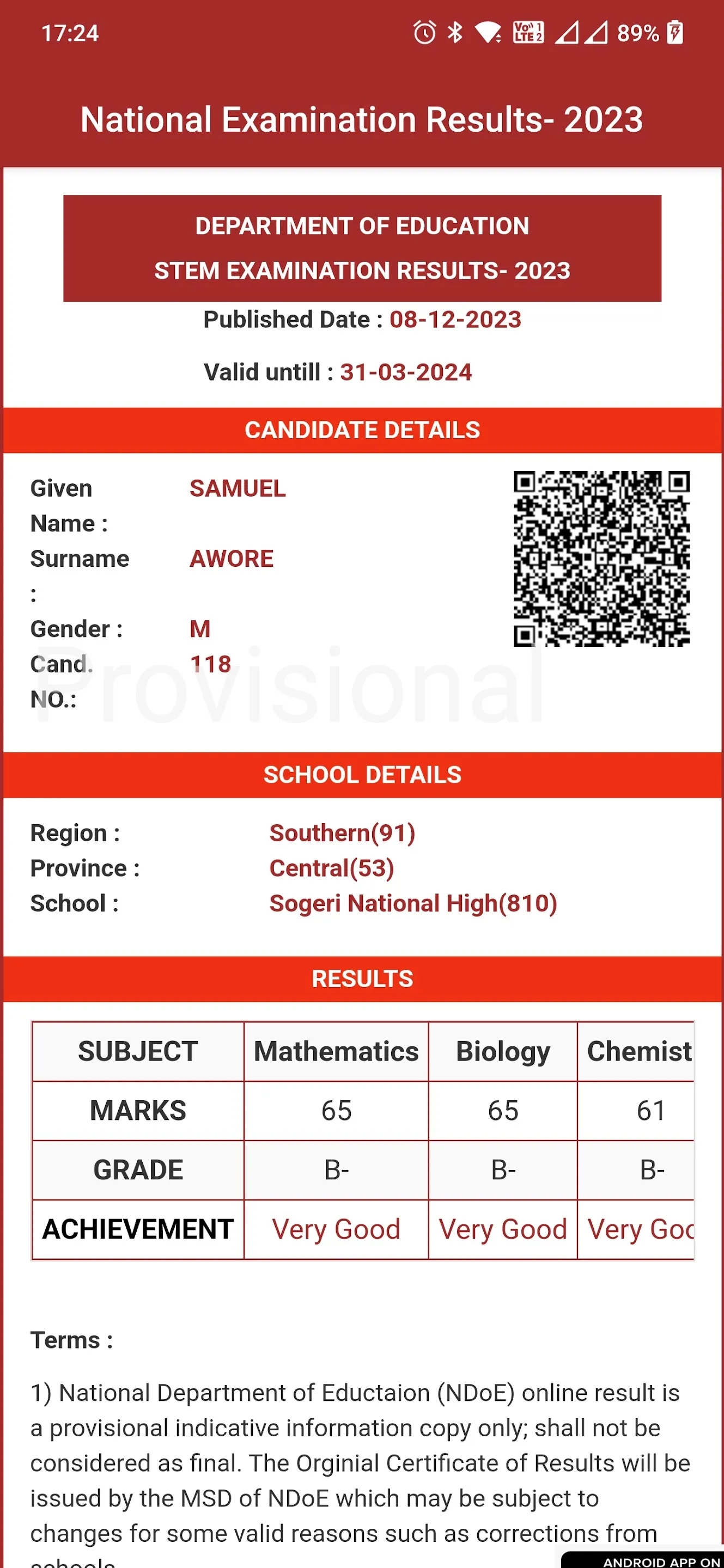 My PNG Exam Results | Indus Appstore | Screenshot