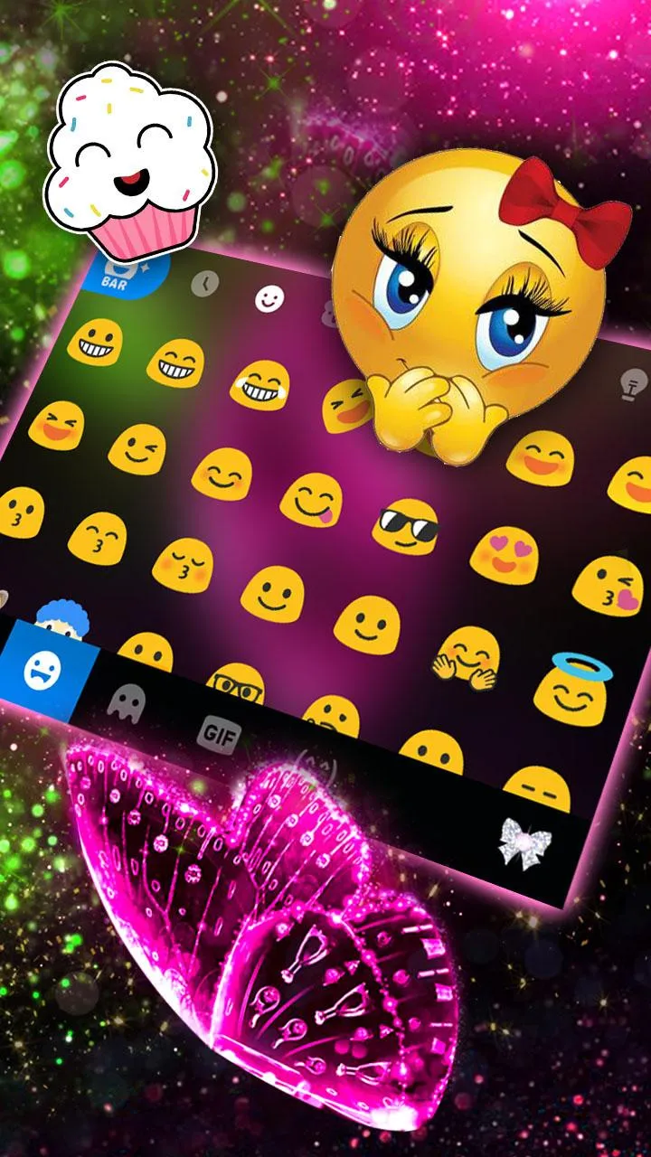 Glitter Pink Butterfly Keyboar | Indus Appstore | Screenshot