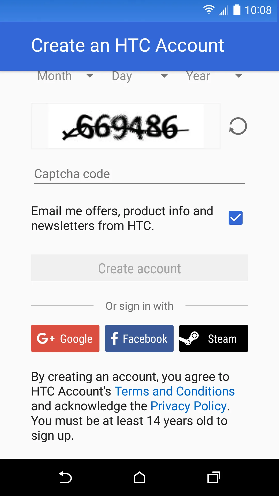 HTC Account—Services Sign-in | Indus Appstore | Screenshot