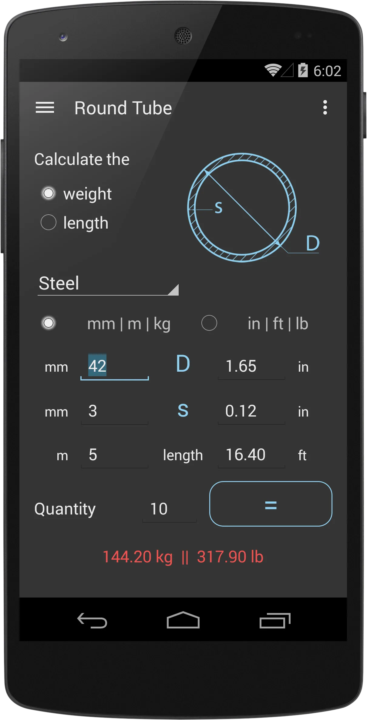 Steel Weight Calculator | Indus Appstore | Screenshot