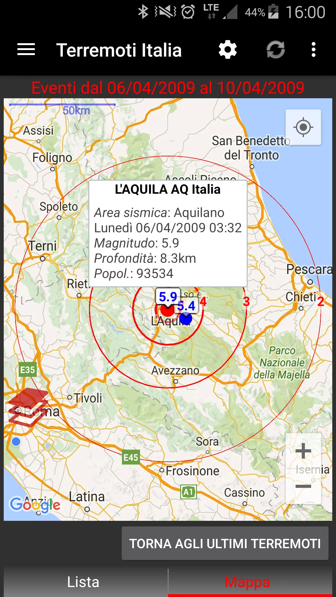 Terremoti Italia | Indus Appstore | Screenshot