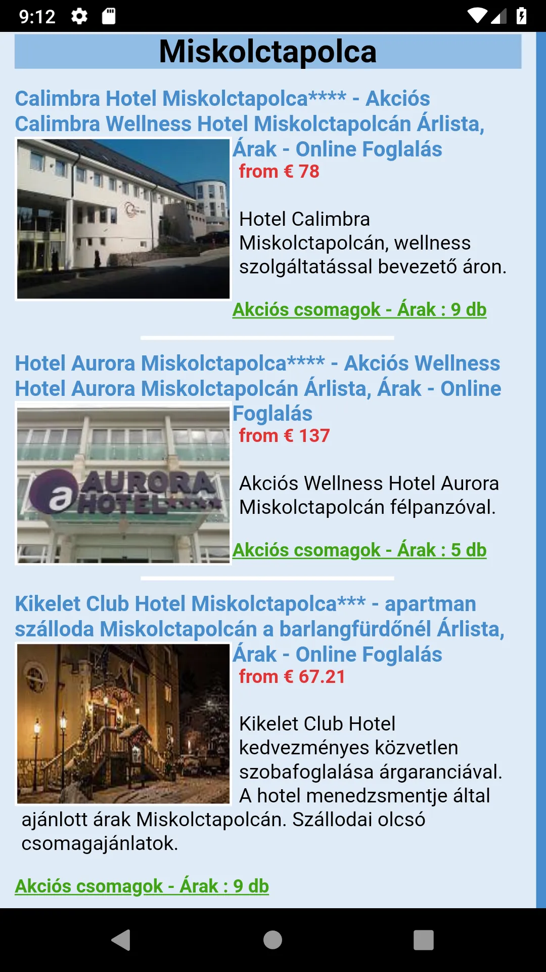 Miskolctapolcai szállodák, wel | Indus Appstore | Screenshot