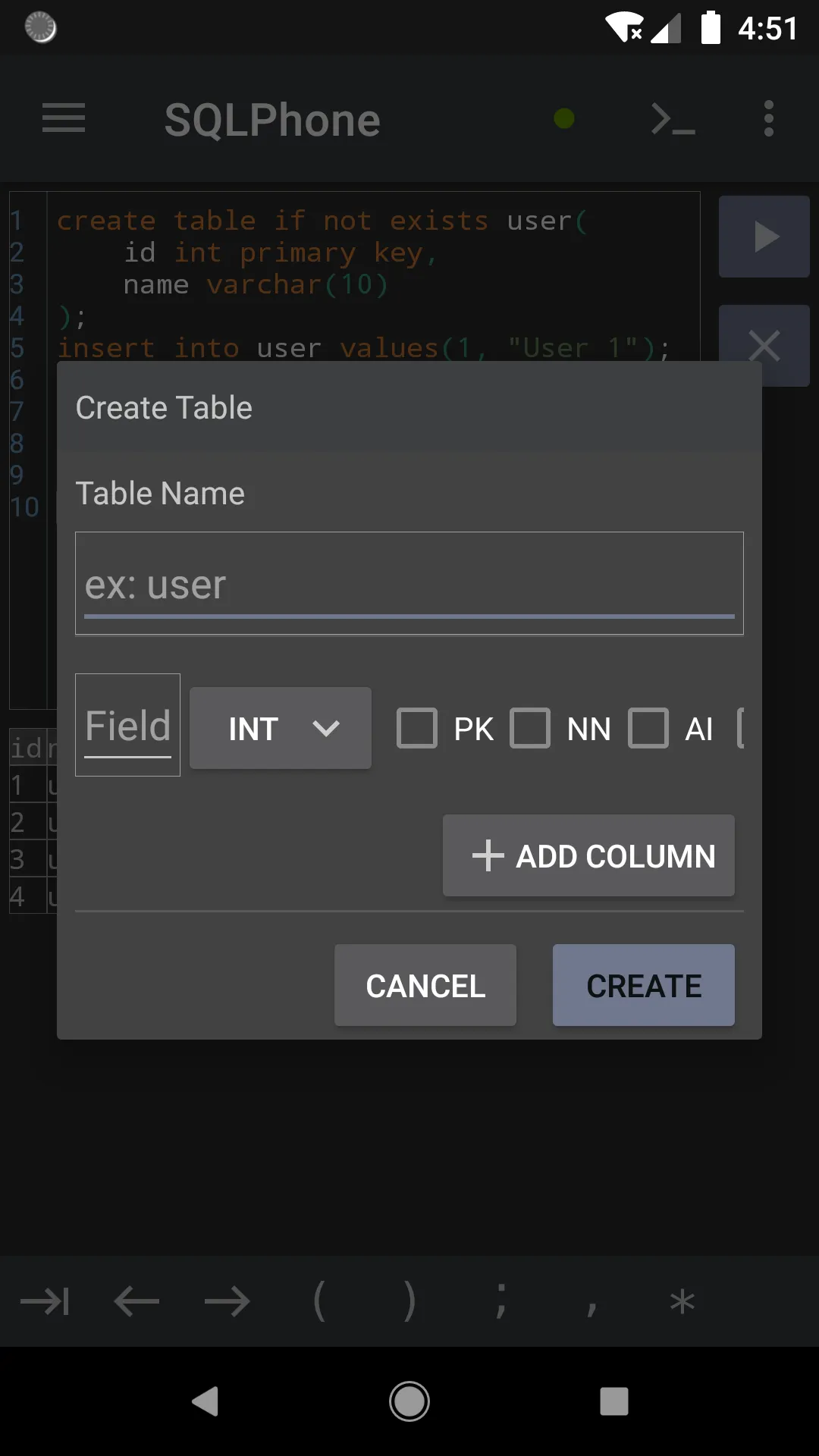 SQLPhone : SQL Interpreter | Indus Appstore | Screenshot