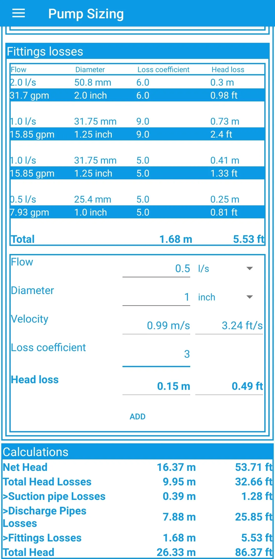 Pump sizing | Indus Appstore | Screenshot