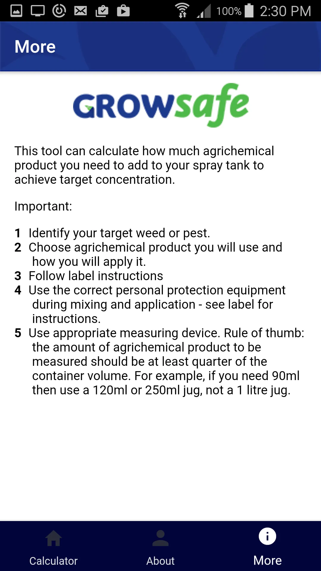 Growsafe Knapsack Spray Calc | Indus Appstore | Screenshot