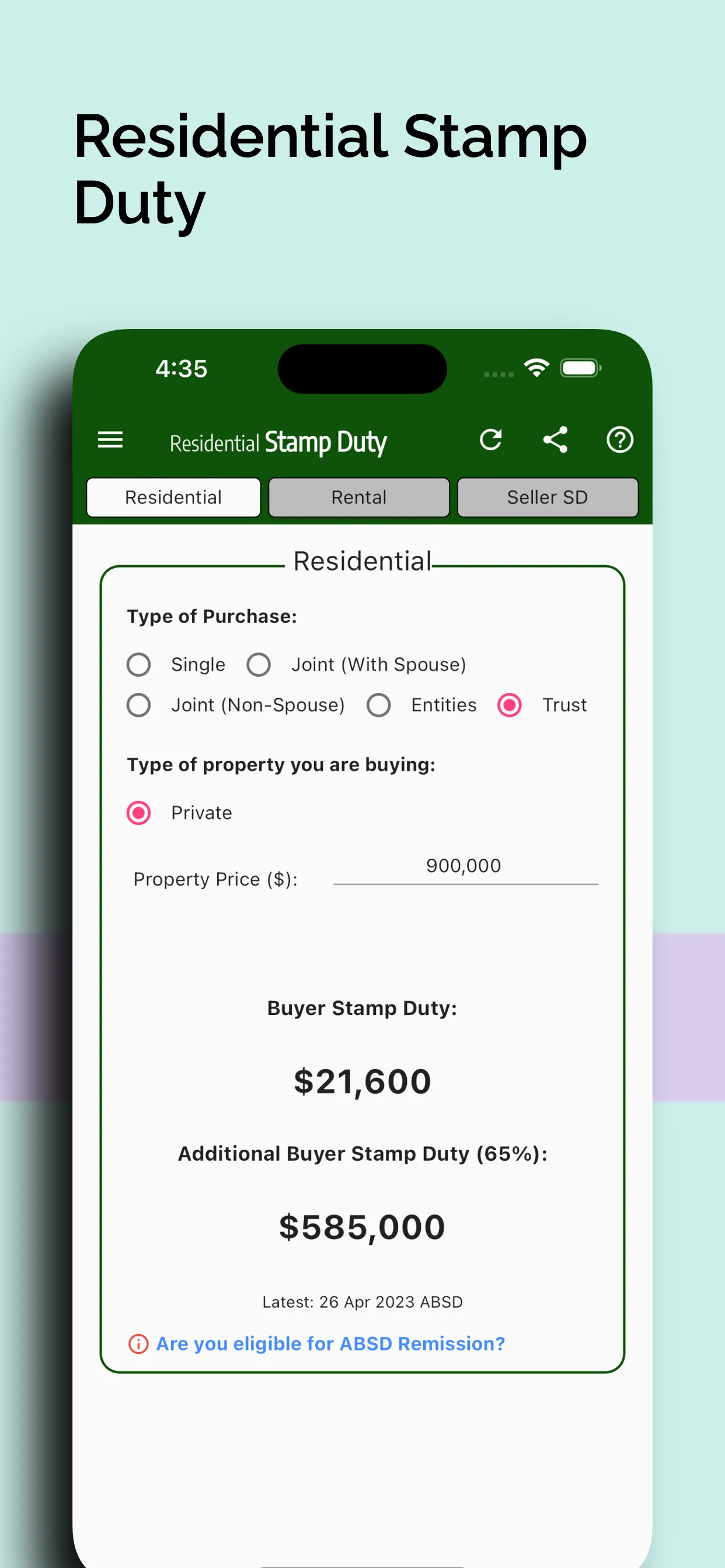 Stamp Duty Singapore | Indus Appstore | Screenshot