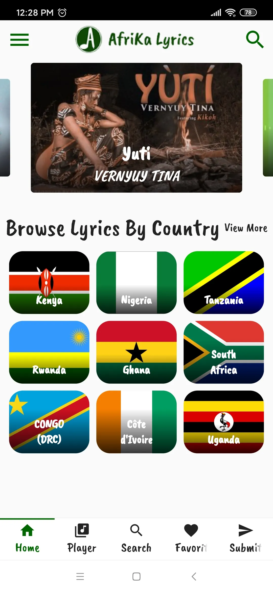 Afrika Lyrics Music Player | Indus Appstore | Screenshot