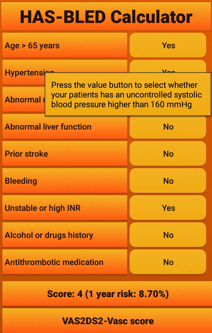 HAS-BLED score calculator | Indus Appstore | Screenshot