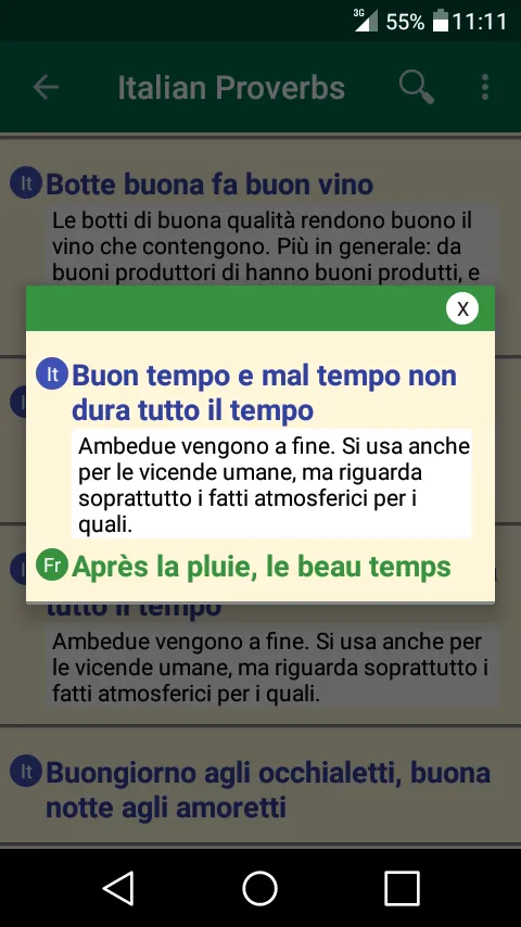 Italian French Proverbs Dict. | Indus Appstore | Screenshot