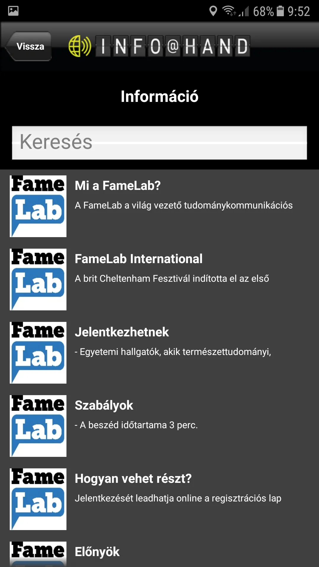 FameLab INFO@HAND | Indus Appstore | Screenshot