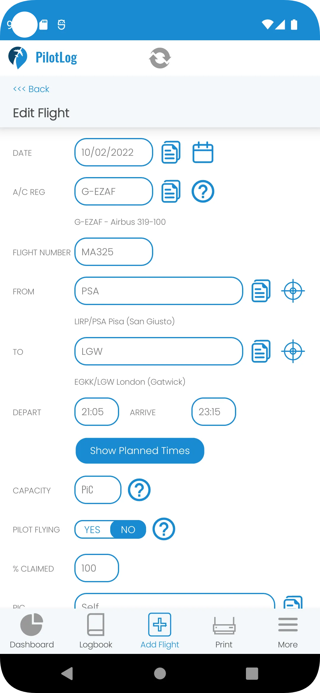 PilotLog | Indus Appstore | Screenshot