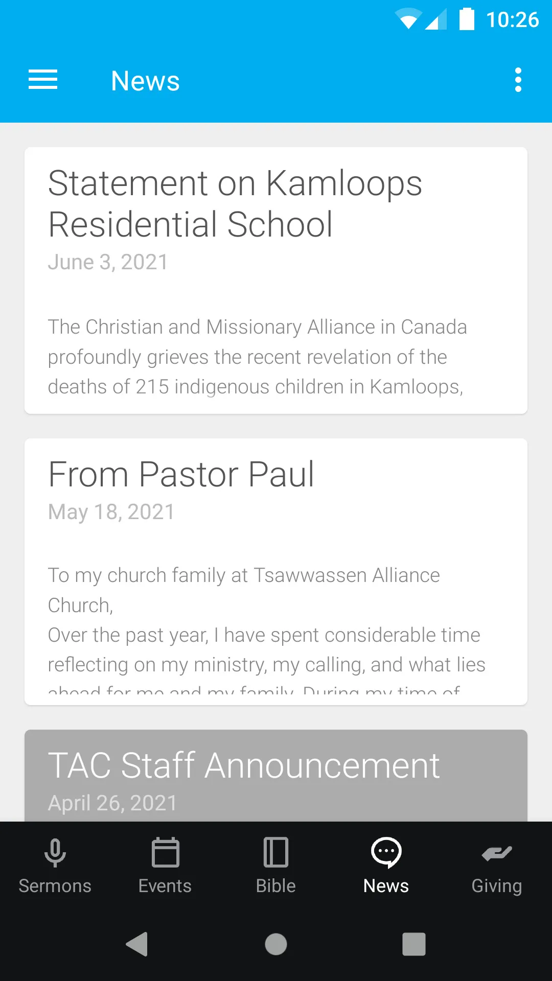 Tsawwassen Alliance Church | Indus Appstore | Screenshot