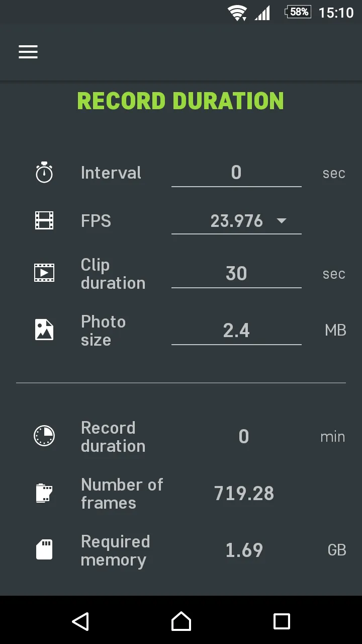 Slidekamera Timelapse Calc. | Indus Appstore | Screenshot