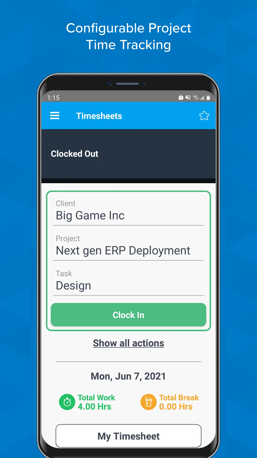 Timesheets - Time Tracking App | Indus Appstore | Screenshot