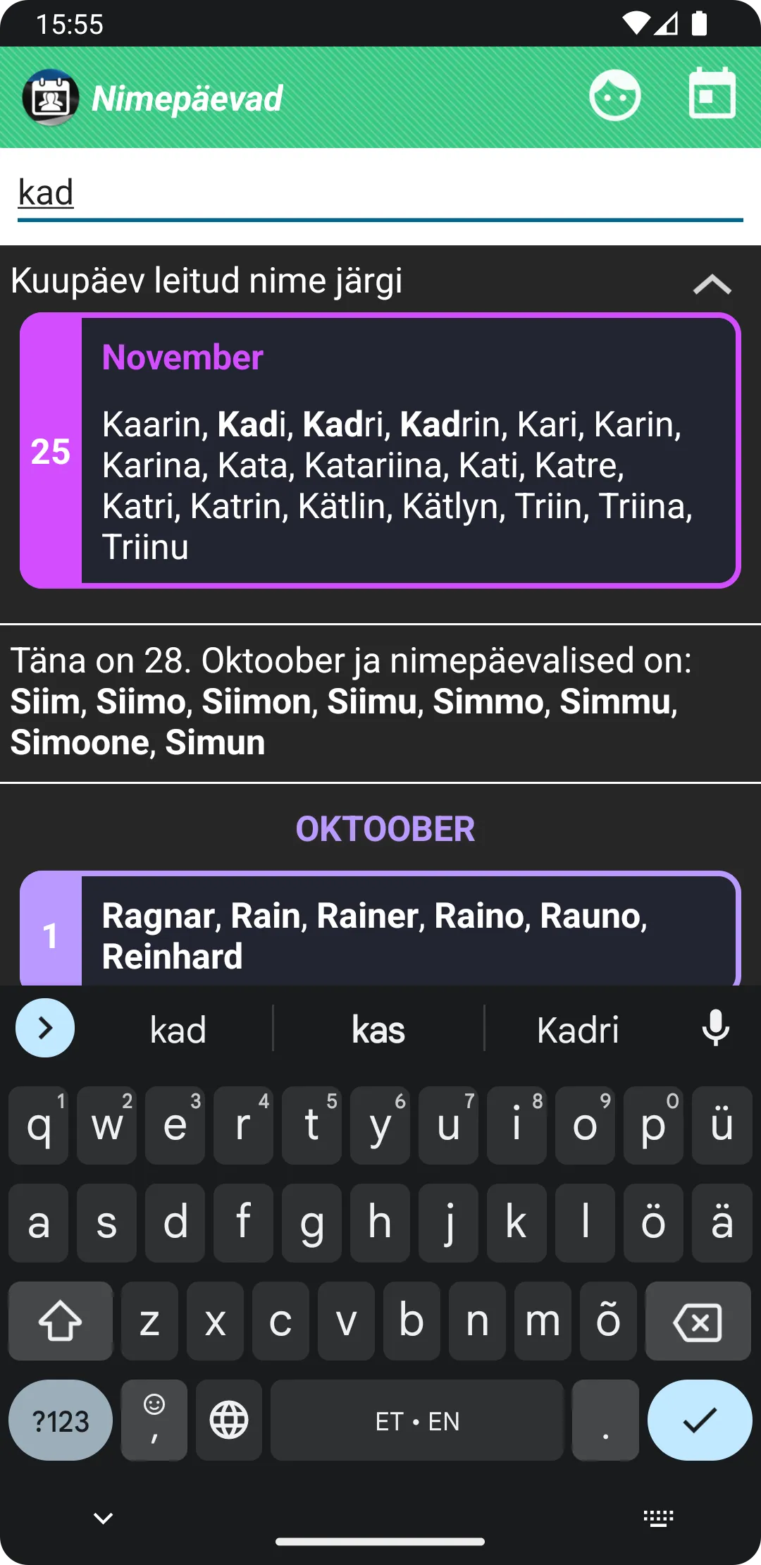 Nimepäevad Eestis | Indus Appstore | Screenshot