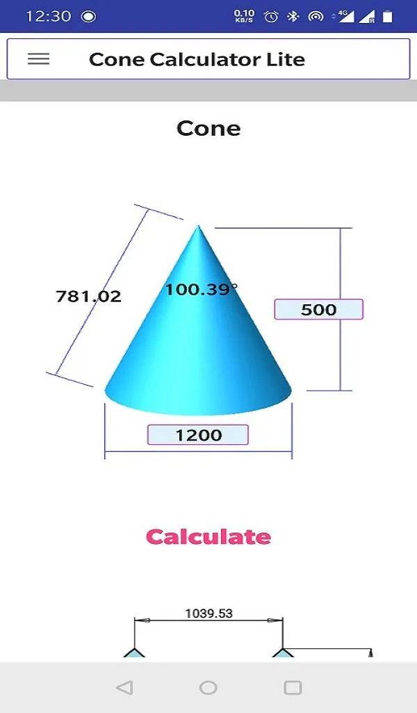 Cone Calculator Lite | Indus Appstore | Screenshot