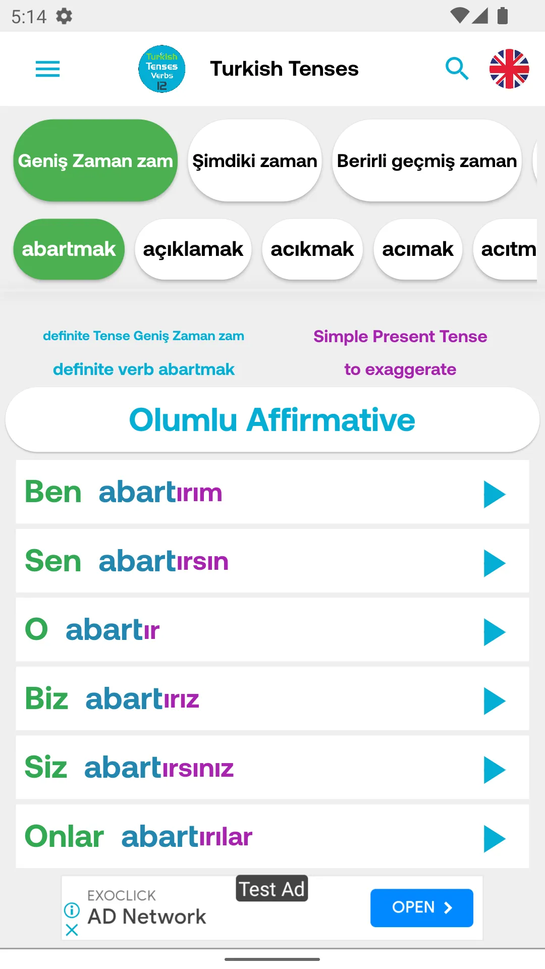 Turkish Tenses 12 | Indus Appstore | Screenshot