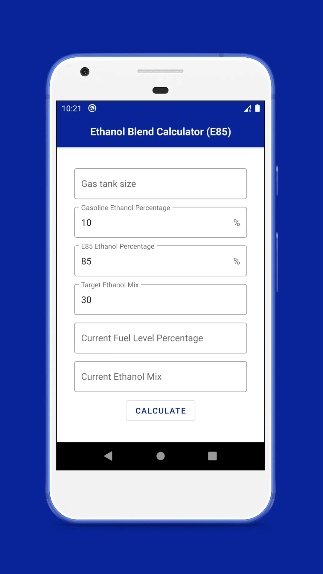 Ethanol Blend Calculator E85 | Indus Appstore | Screenshot