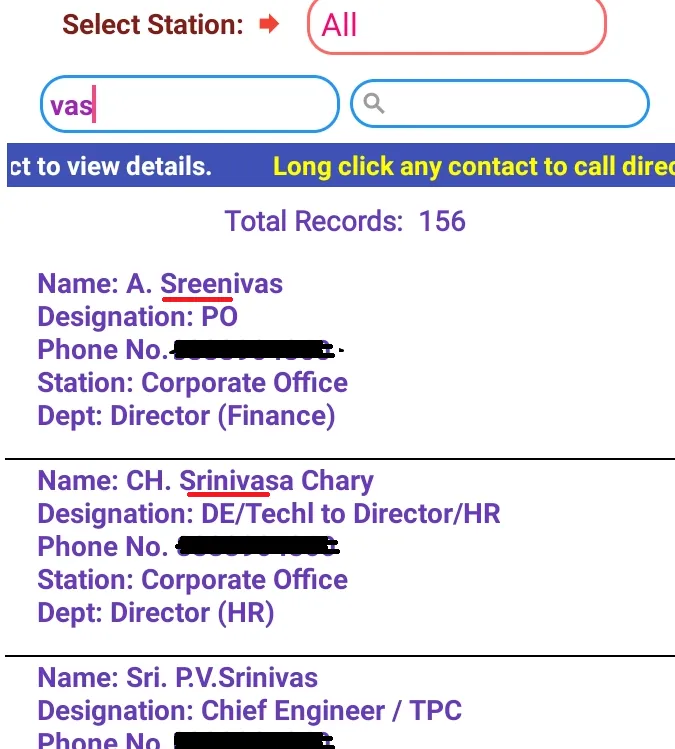 TSGENCO Telephone Directory | Indus Appstore | Screenshot