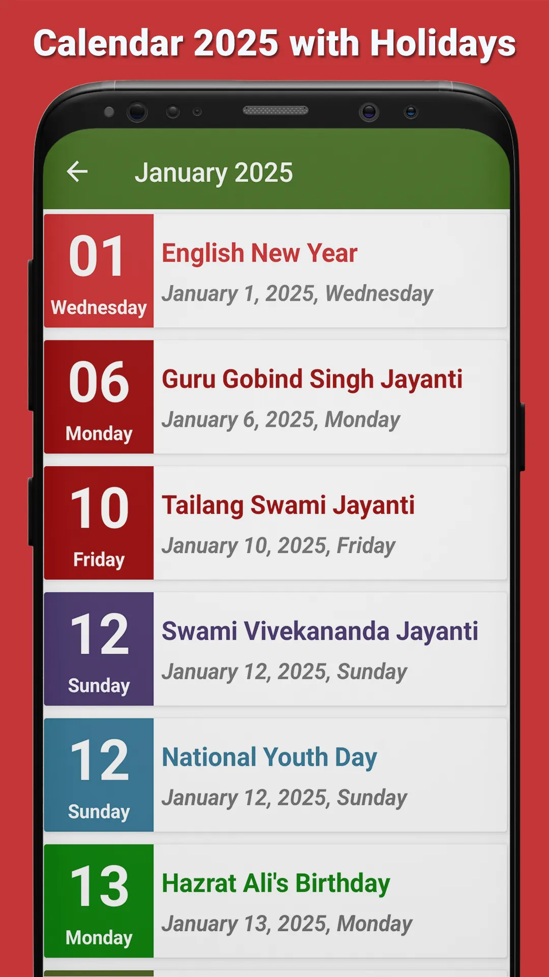 Calendar 2025 with Holidays | Indus Appstore | Screenshot